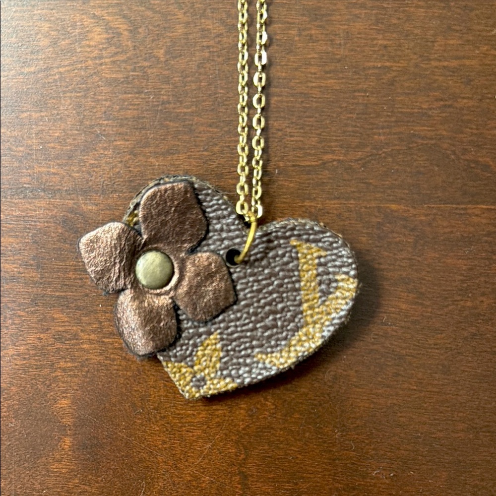 Upcycled Louis Vuitton Canvas Heart Necklace - heart made from LV canvas